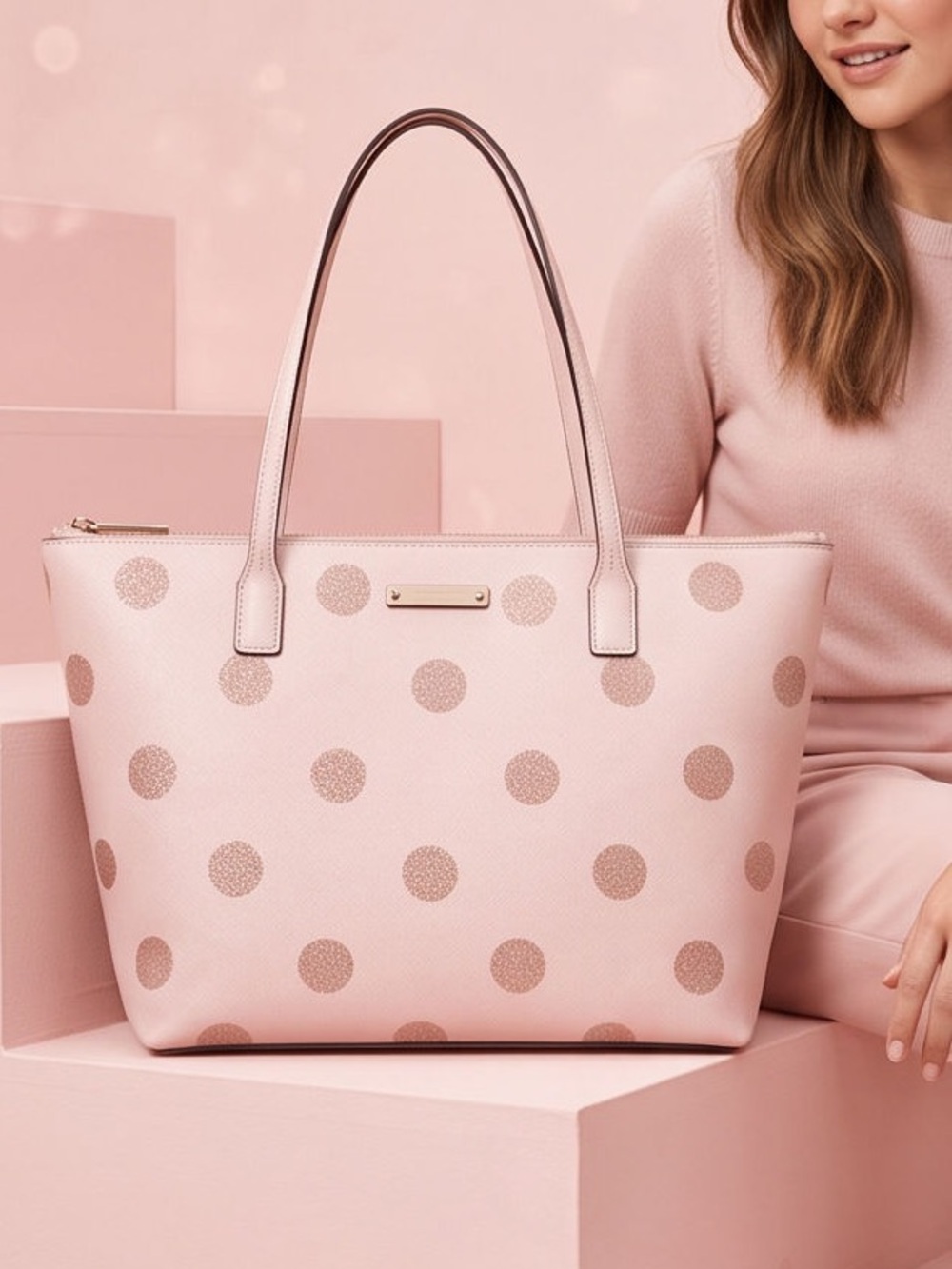 KATE SPADE Pink Haven Lane Maya polkadot glitter tote bag purse
